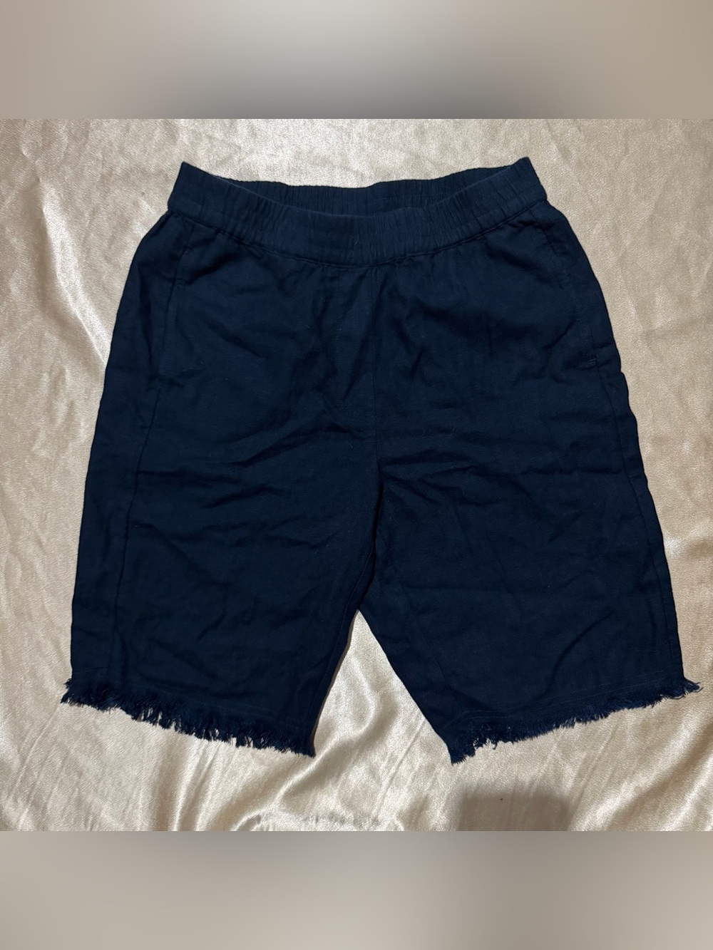 Susan Graver PURE Regular Linen Blend Bermuda Shorts with Frayed Hem size XS